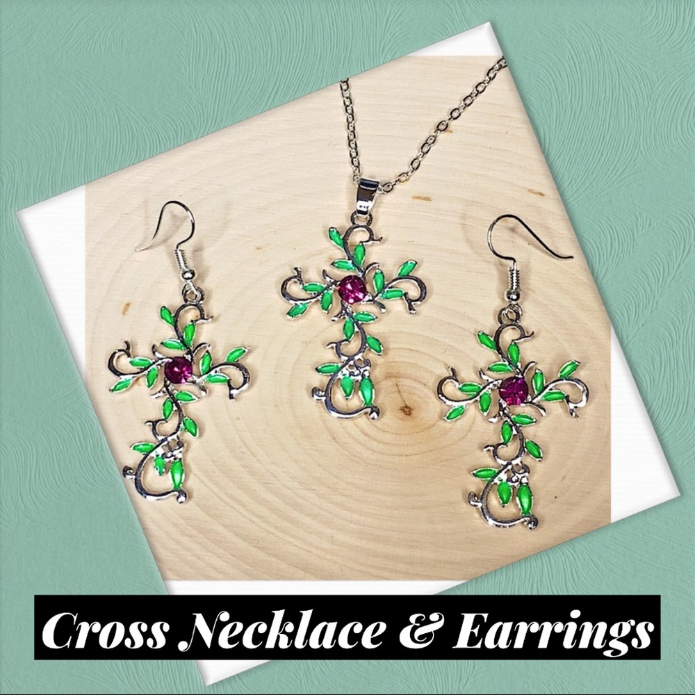 CROSS EARRINGS AND NECKLACE SET ( S1 ) - Picture 2 of 10